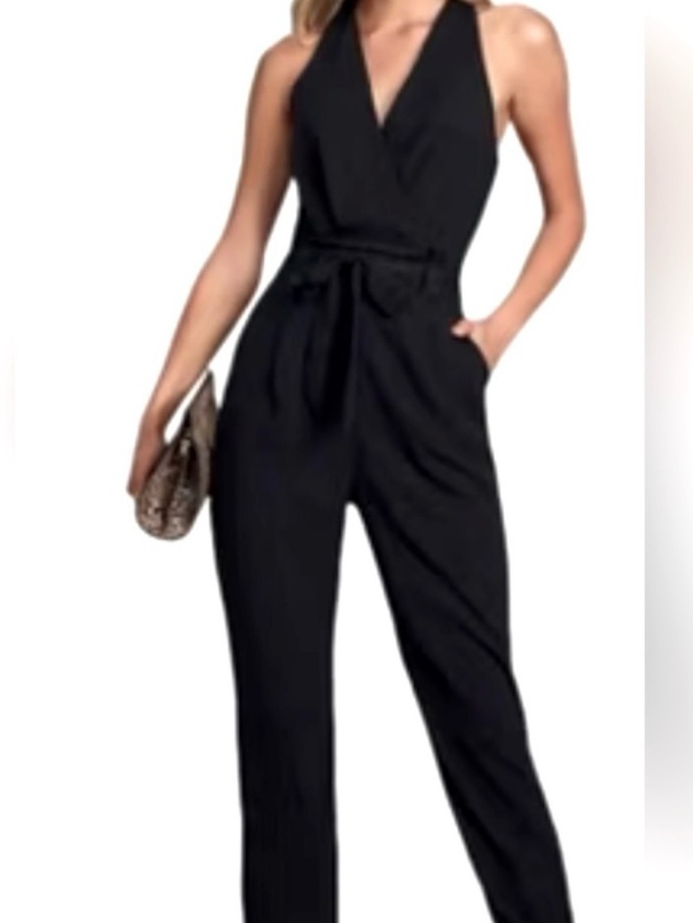 Lulus black jumpsuit women’s haltertop size XS belted